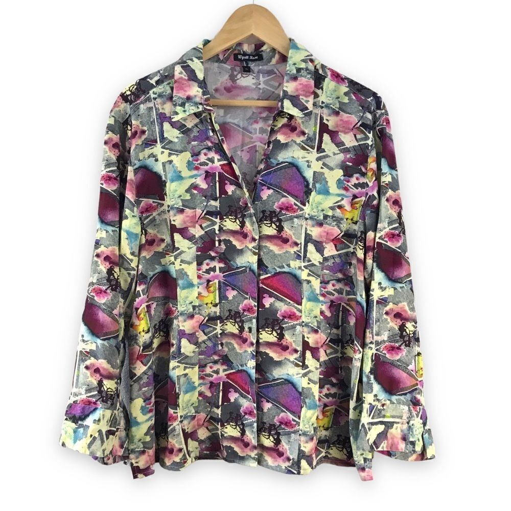 Wyatt Rose abstract art print blouse size XL